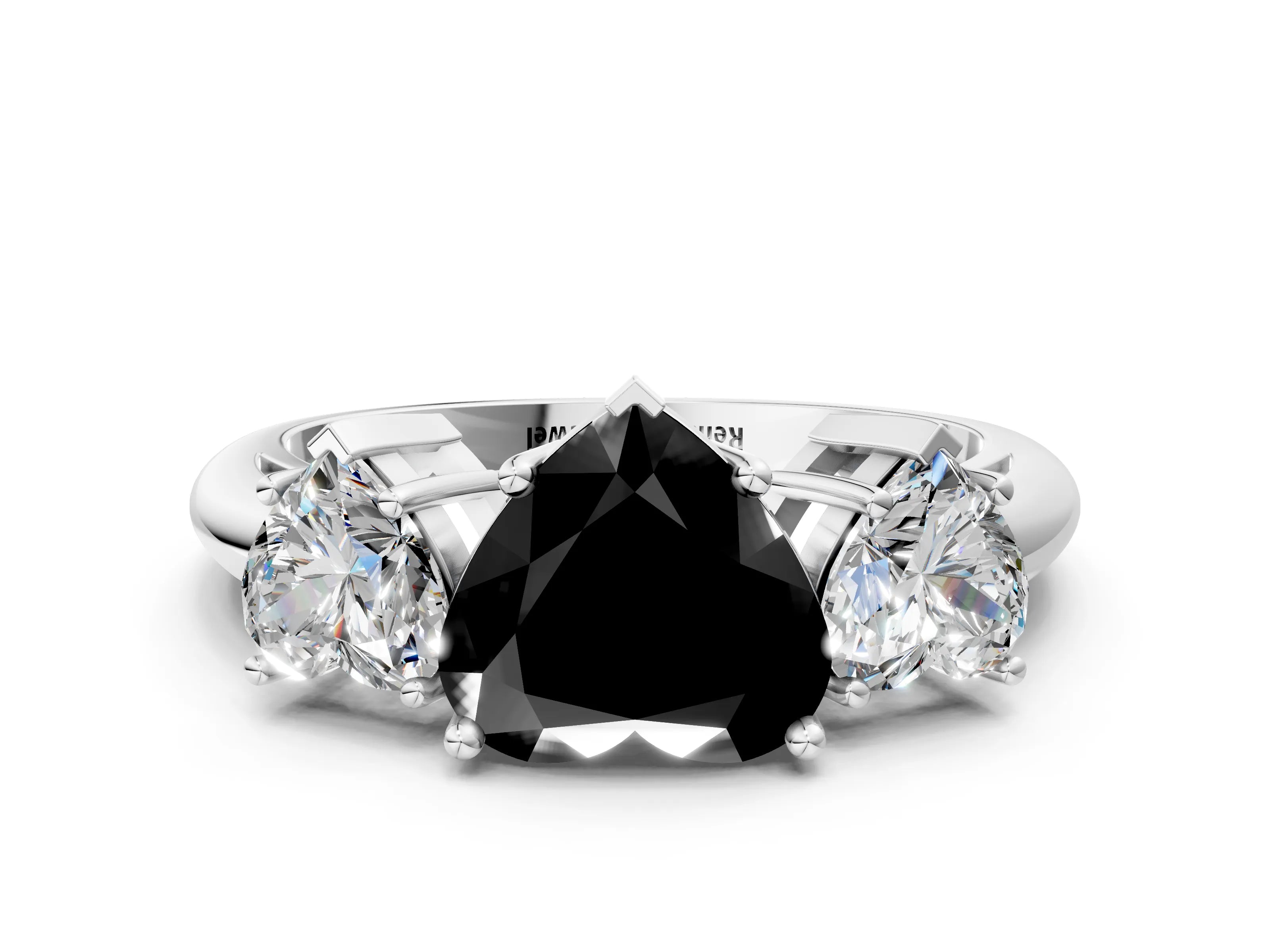 White gold Three-Stone Fancy Black Heart Cut Cut Diamond Engagement Ring with Prong Setting on a White Gold Band_24