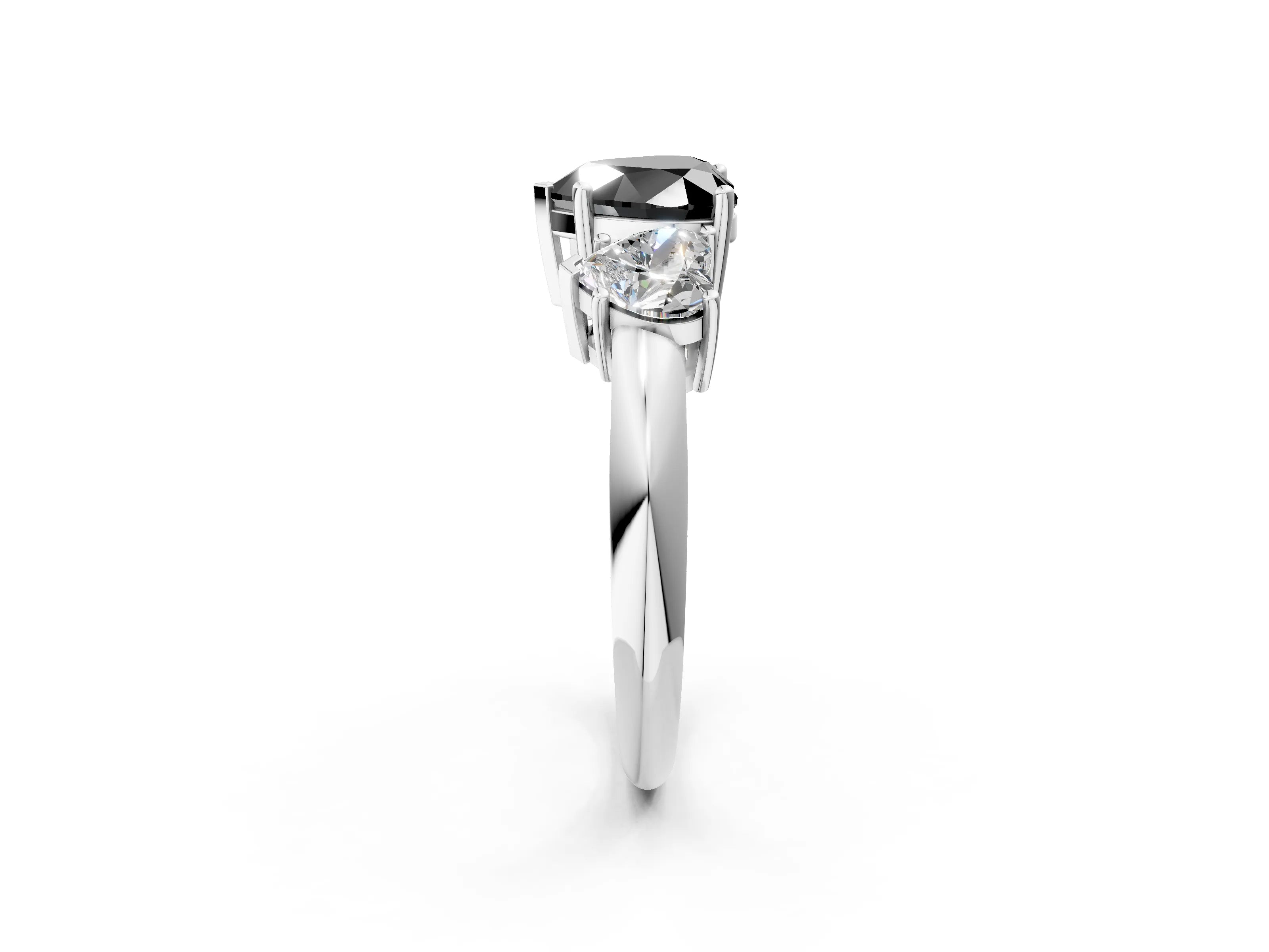 White gold Three-Stone Fancy Black Heart Cut Cut Diamond Engagement Ring with Prong Setting on a White Gold Band_26