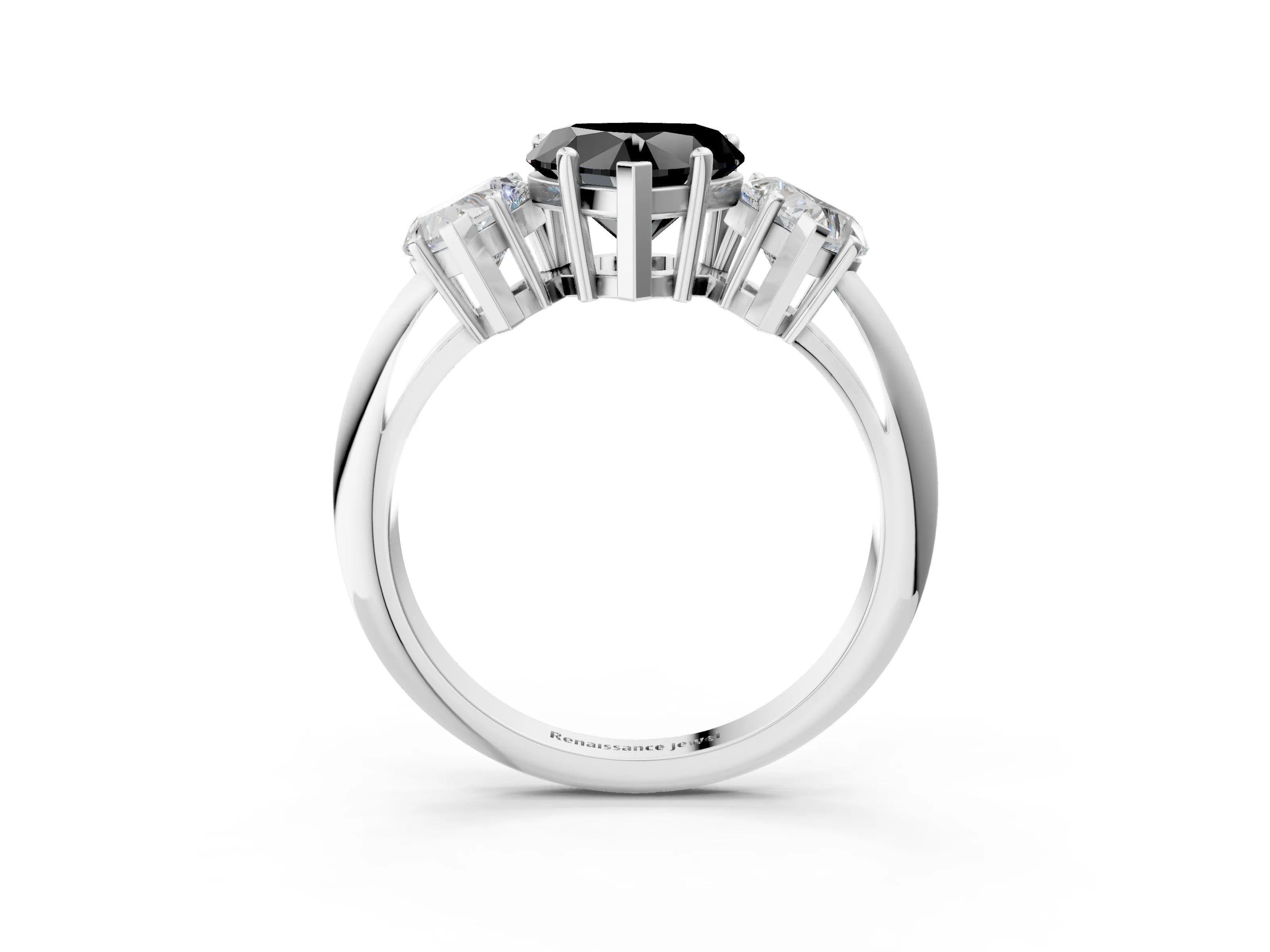 White gold Three-Stone Fancy Black Heart Cut Cut Diamond Engagement Ring with Prong Setting on a White Gold Band_3