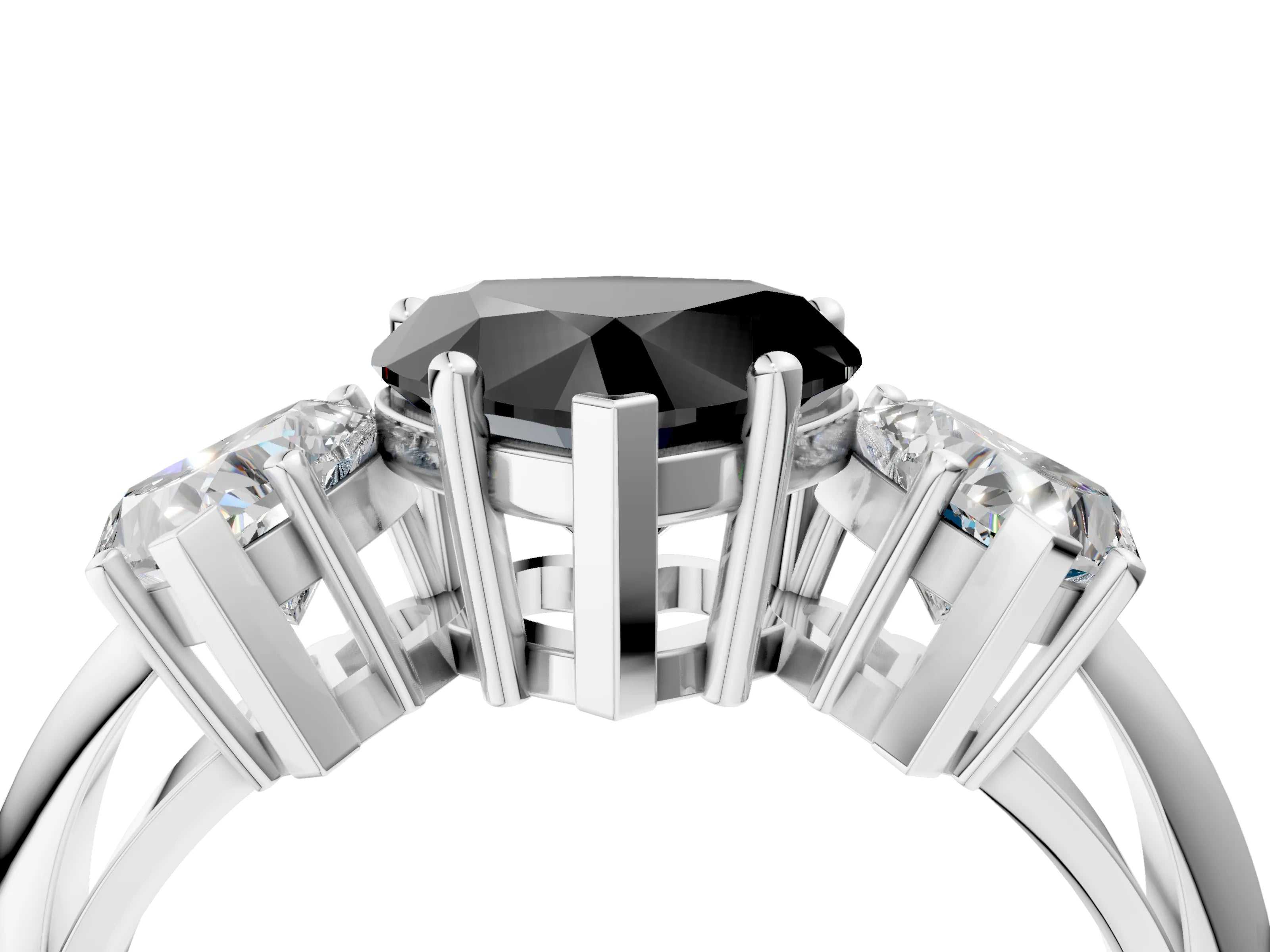 White gold Three-Stone Fancy Black Heart Cut Cut Diamond Engagement Ring with Prong Setting on a White Gold Band_4
