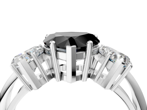 White gold Three-Stone Fancy Black Heart Cut Cut Diamond Engagement Ring with Prong Setting on a White Gold Band_4