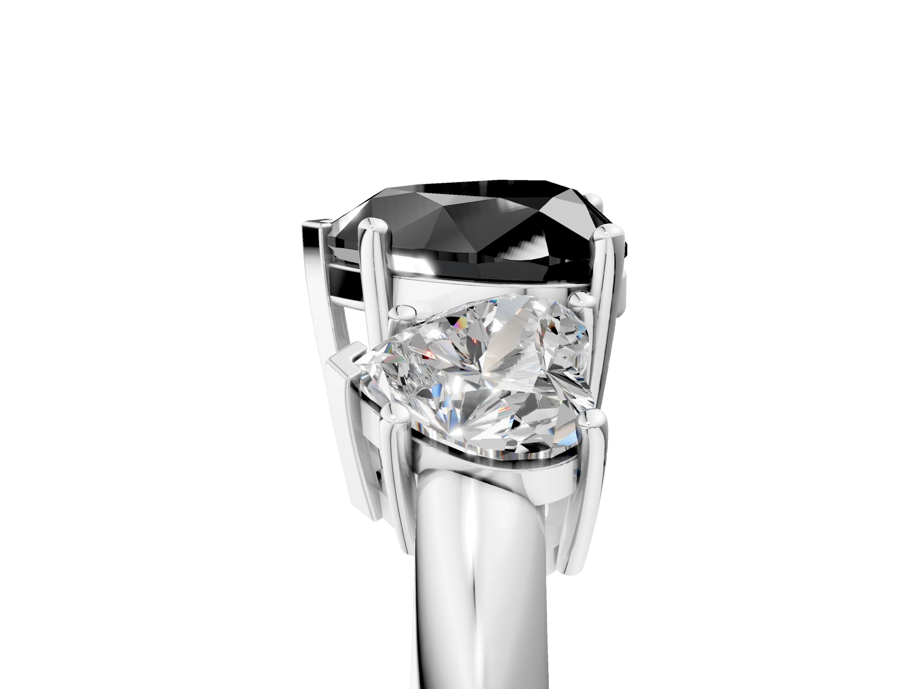 White gold Three-Stone Fancy Black Heart Cut Cut Diamond Engagement Ring with Prong Setting on a White Gold Band_5