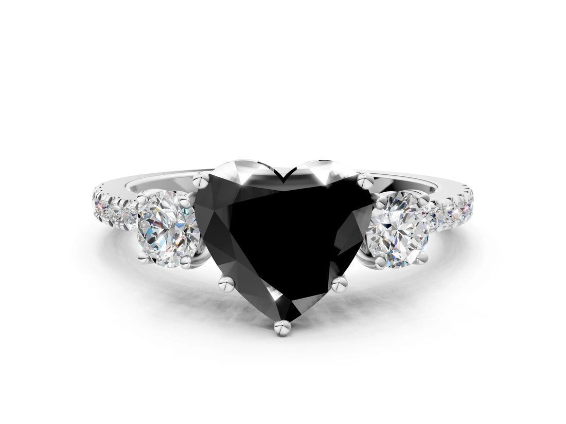 White gold Three-Stone Fancy Black Heart Cut Cut Diamond Pavé Band with Prong Setting_27