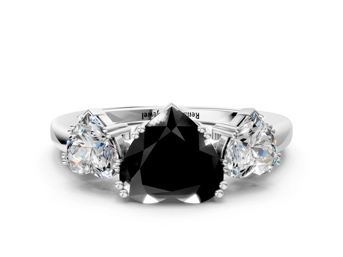 White gold Three-Stone Fancy Black Heart Cut Cut Diamond Ring with Channel Set Band and Four-Prong Setting_12