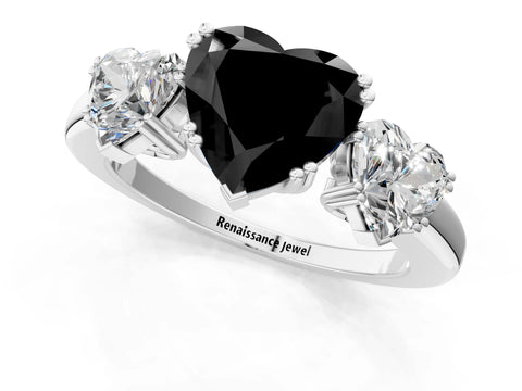White gold Three-Stone Fancy Black Heart Cut Cut Diamond Ring with Channel Set Band and Four-Prong Setting_1