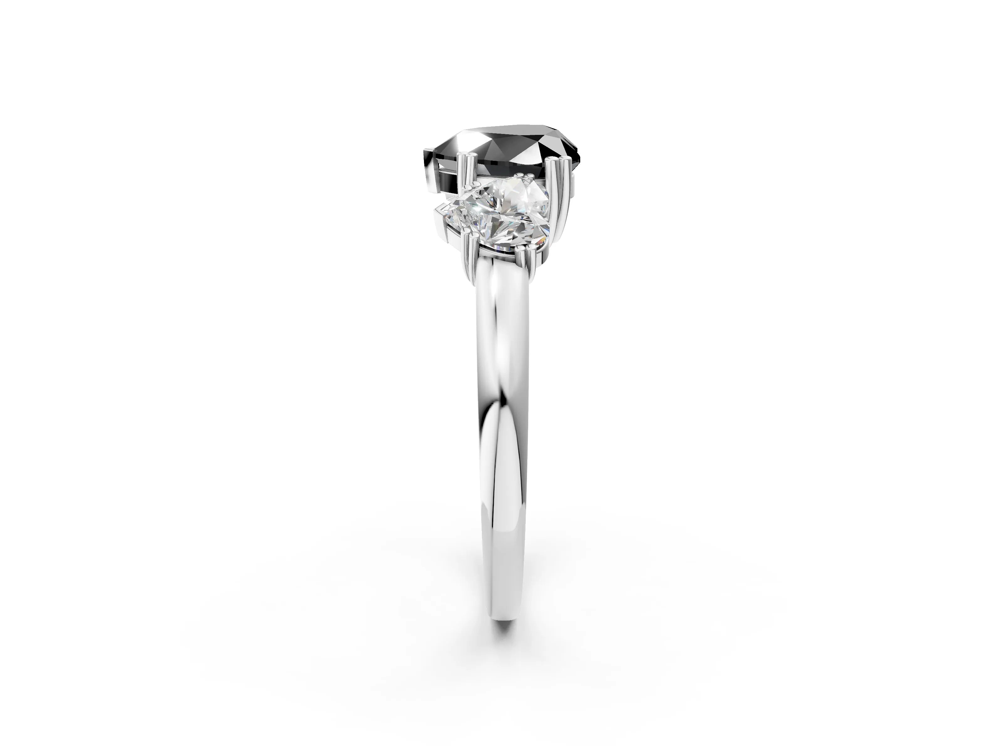 White gold Three-Stone Fancy Black Heart Cut Cut Diamond Ring with Channel Set Band and Four-Prong Setting_2