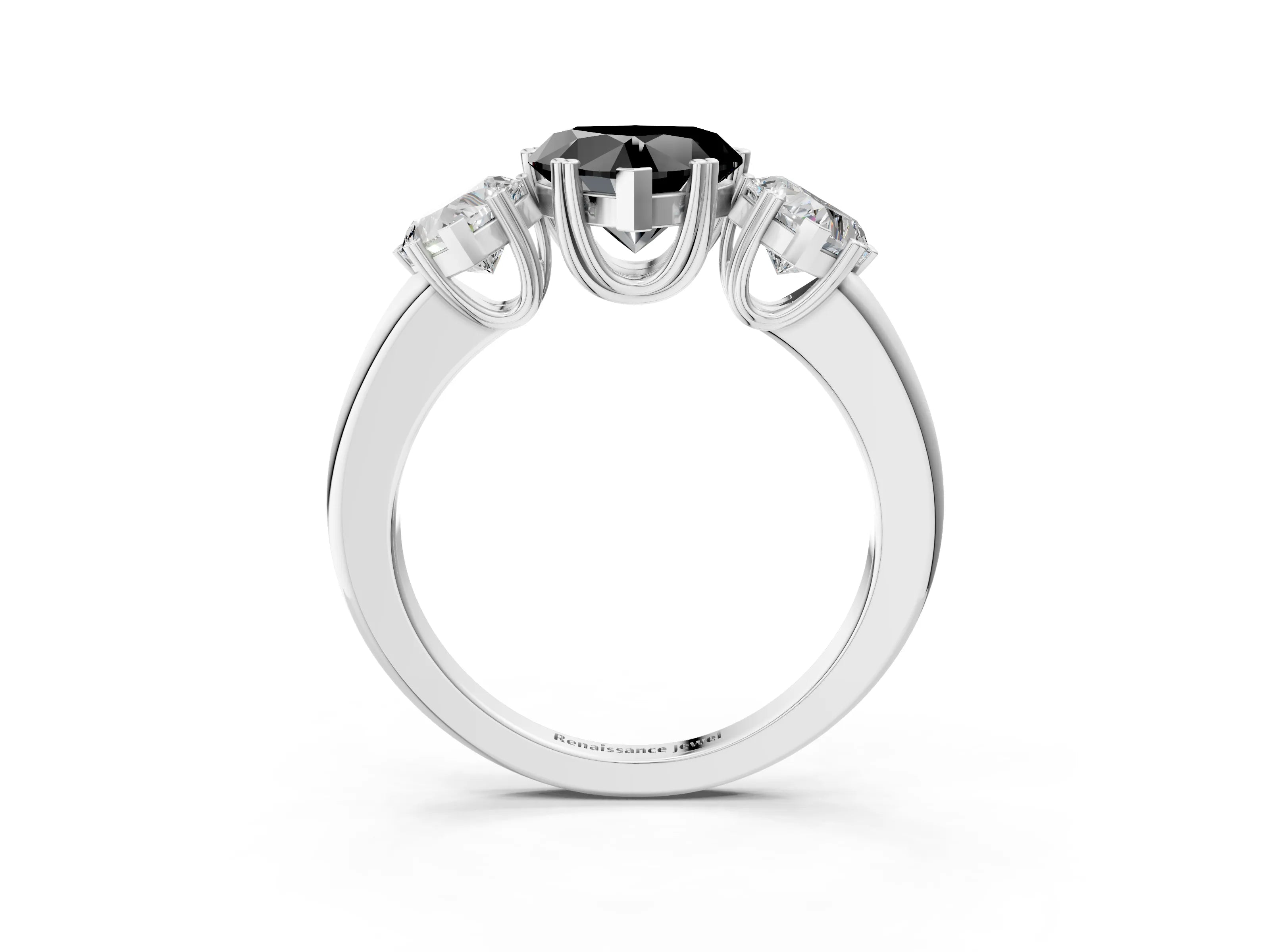 White gold Three-Stone Fancy Black Heart Cut Cut Diamond Ring with Channel Set Band and Four-Prong Setting_3