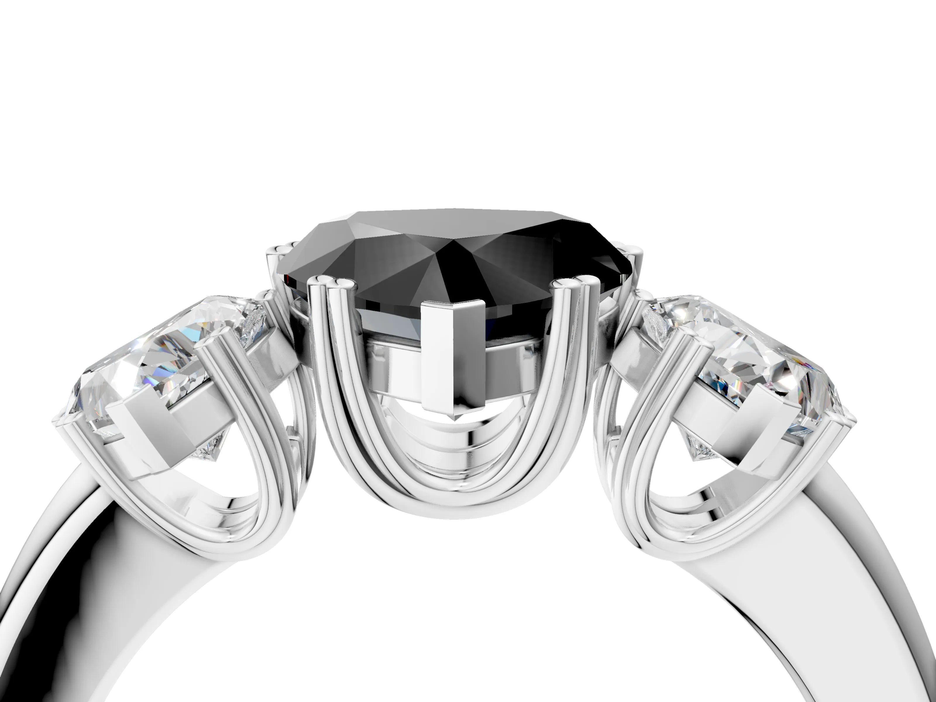 White gold Three-Stone Fancy Black Heart Cut Cut Diamond Ring with Channel Set Band and Four-Prong Setting_4