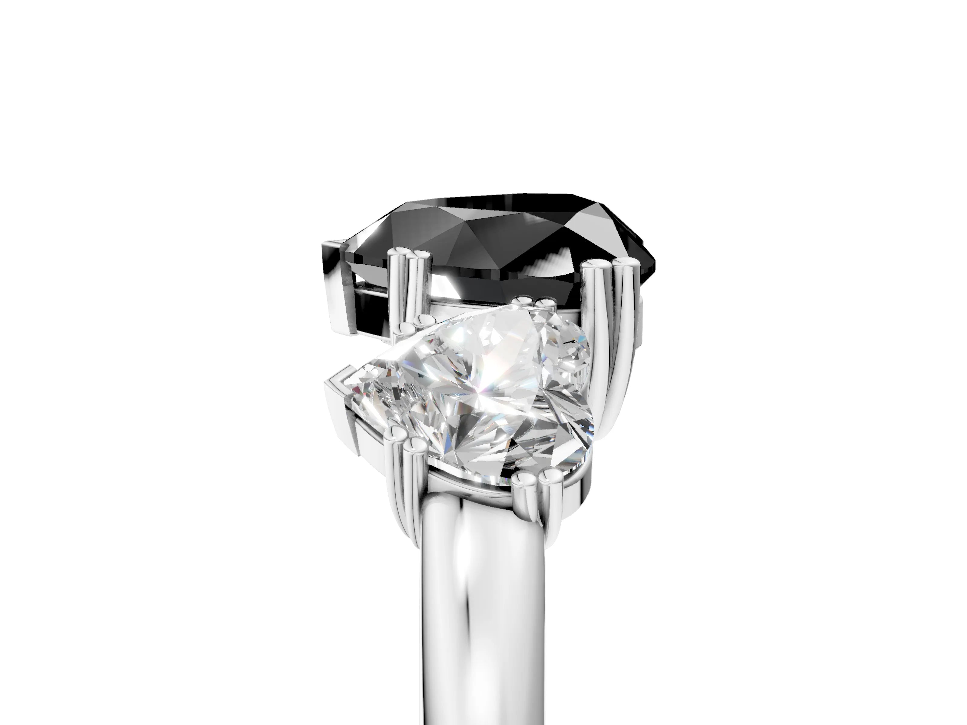 White gold Three-Stone Fancy Black Heart Cut Cut Diamond Ring with Channel Set Band and Four-Prong Setting_5