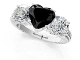 White gold Three-Stone Fancy Black Heart Cut Cut Diamond Ring with Channel-Set Band and Prong Setting_1