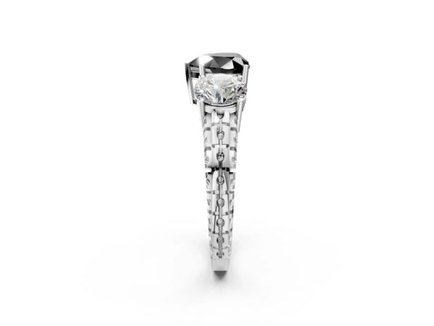 White gold Three-Stone Fancy Black Heart Cut Cut Diamond Ring with Channel-Set Band and Prong Setting_2
