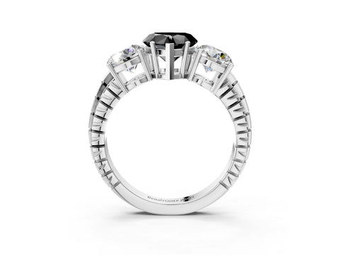 White gold Three-Stone Fancy Black Heart Cut Cut Diamond Ring with Channel-Set Band and Prong Setting_3