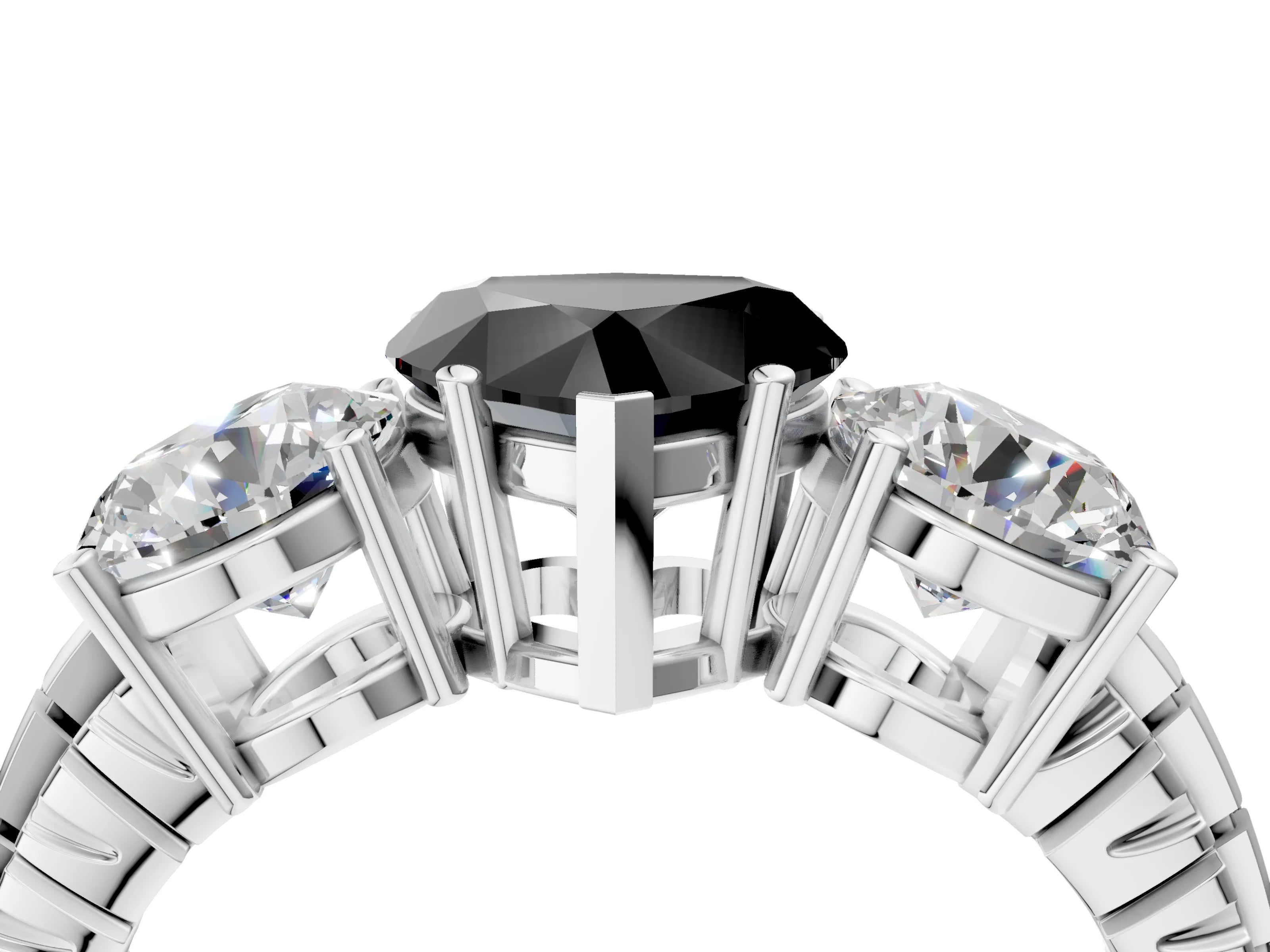 White gold Three-Stone Fancy Black Heart Cut Cut Diamond Ring with Channel-Set Band and Prong Setting_4