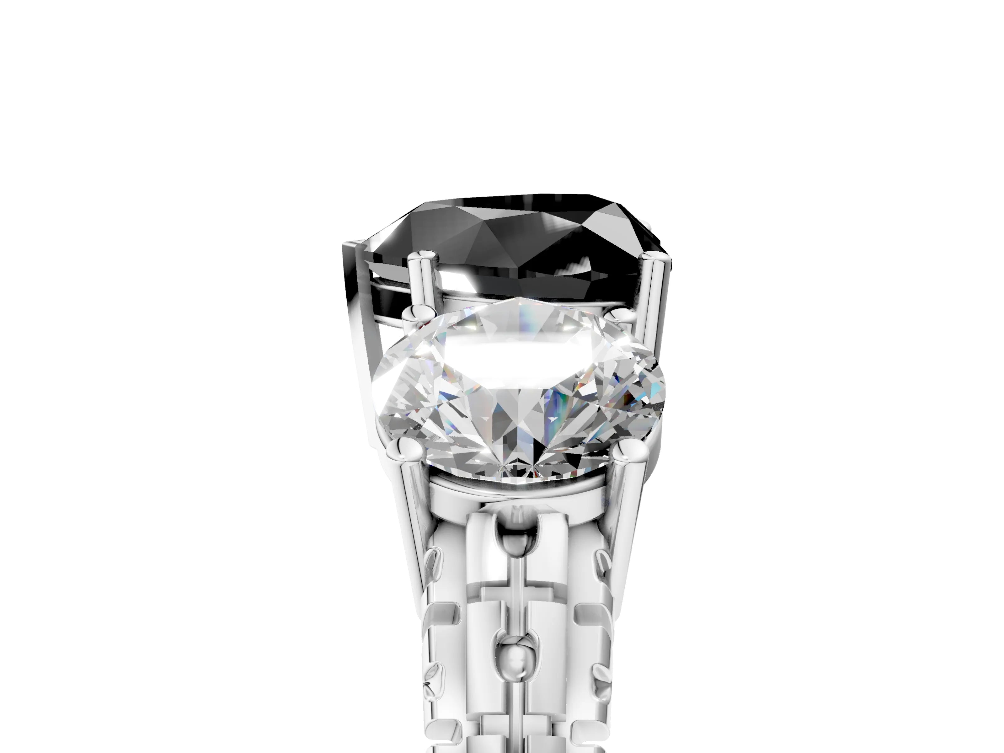 White gold Three-Stone Fancy Black Heart Cut Cut Diamond Ring with Channel-Set Band and Prong Setting_5