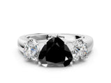 White gold Three-Stone Fancy Black Heart Cut Cut Diamond Ring with Prong Setting and Classic Band