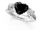 White gold Three-Stone Fancy Black Heart Cut Cut Diamond Ring with Prong Setting and Classic Band_1