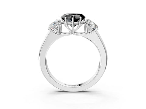 White gold Three-Stone Fancy Black Heart Cut Cut Diamond Ring with Prong Setting and Classic Band_3
