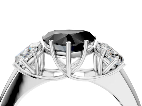 White gold Three-Stone Fancy Black Heart Cut Cut Diamond Ring with Prong Setting and Classic Band_4