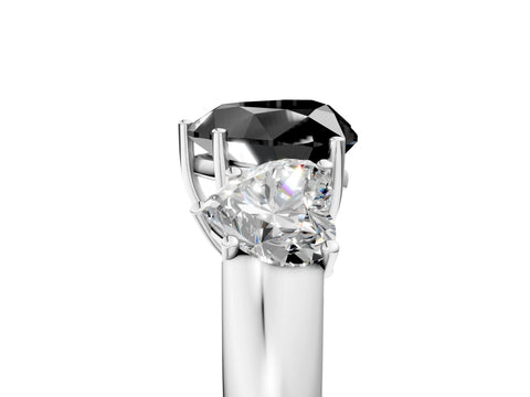 White gold Three-Stone Fancy Black Heart Cut Cut Diamond Ring with Prong Setting and Classic Band_5