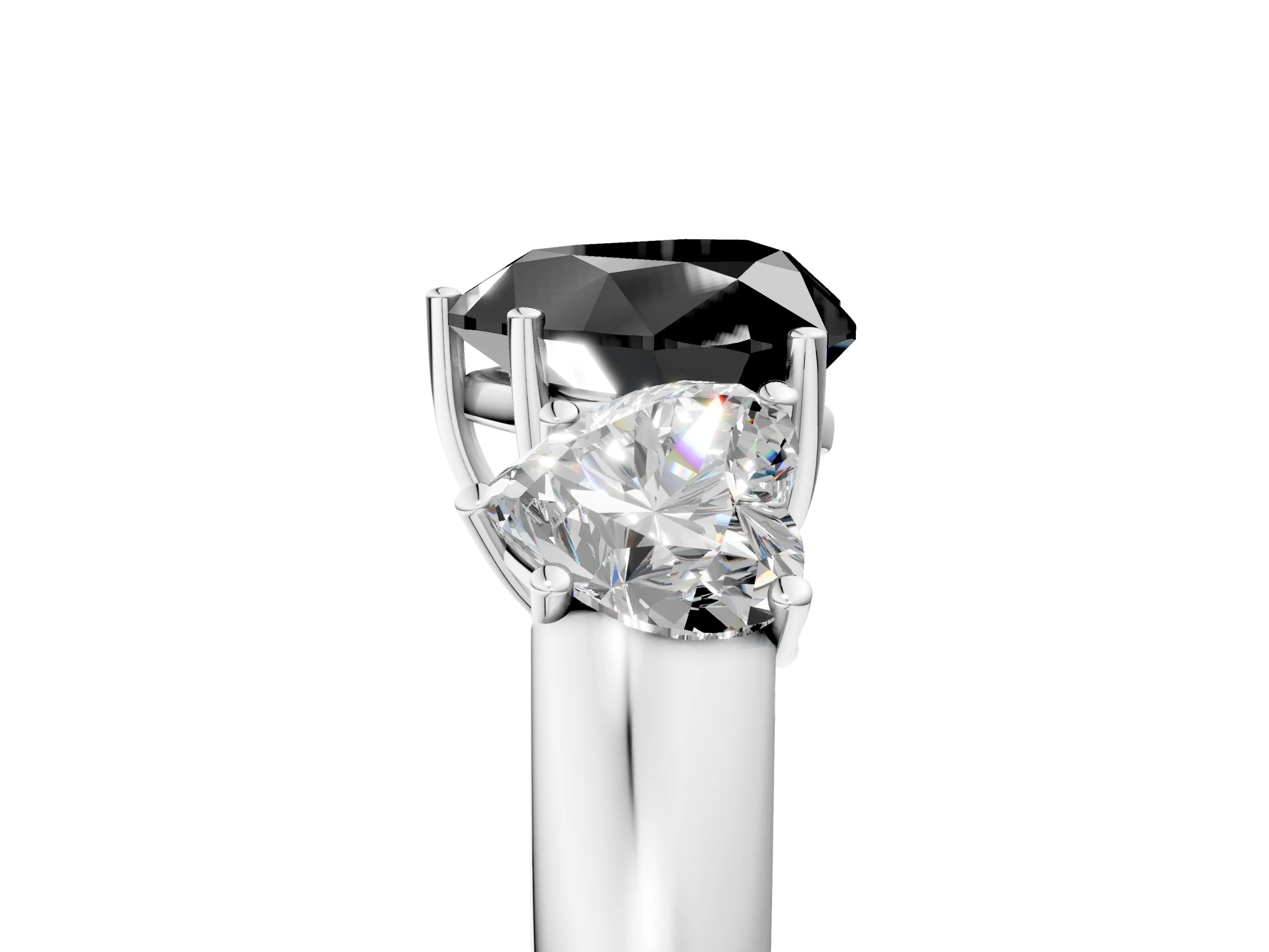 White gold Three-Stone Fancy Black Heart Cut Cut Diamond Ring with Prong Setting and Classic Band_5