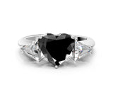 White gold Three-Stone Fancy Black Heart Cut Cut Diamond Ring with Trillion Side Stones and Four-Prong Setting_11
