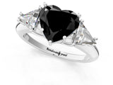 White gold Three-Stone Fancy Black Heart Cut Cut Diamond Ring with Trillion Side Stones and Four-Prong Setting_12