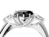 White gold Three-Stone Fancy Black Heart Cut Cut Diamond Ring with Trillion Side Stones and Four-Prong Setting_15