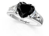 White gold Three-Stone Fancy Black Heart Cut Cut Diamond Ring with Trillion Side Stones on a Split Shank Band_1
