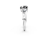 White gold Three-Stone Fancy Black Heart Cut Cut Diamond Ring with Trillion Side Stones on a Split Shank Band_2