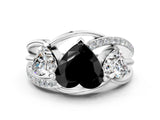 White gold Three-Stone Fancy Black Heart Cut Cut Diamond Split Shank Prong Set Ring