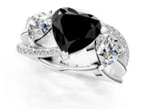 White gold Three-Stone Fancy Black Heart Cut Cut Diamond Split Shank Prong Set Ring_1