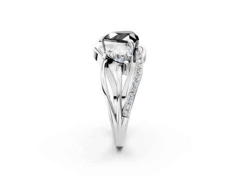 White gold Three-Stone Fancy Black Heart Cut Cut Diamond Split Shank Prong Set Ring_2