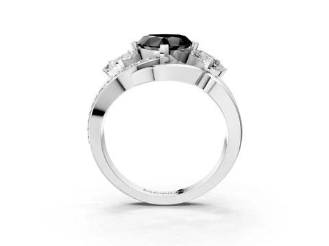 White gold Three-Stone Fancy Black Heart Cut Cut Diamond Split Shank Prong Set Ring_3