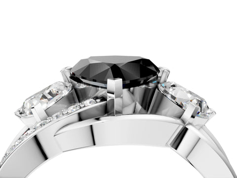 White gold Three-Stone Fancy Black Heart Cut Cut Diamond Split Shank Prong Set Ring_4