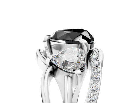 White gold Three-Stone Fancy Black Heart Cut Cut Diamond Split Shank Prong Set Ring_5