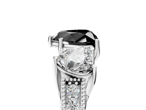 White gold Three-Stone Fancy Black Heart Cut Cut Milgrain Pavé Engagement Ring_17
