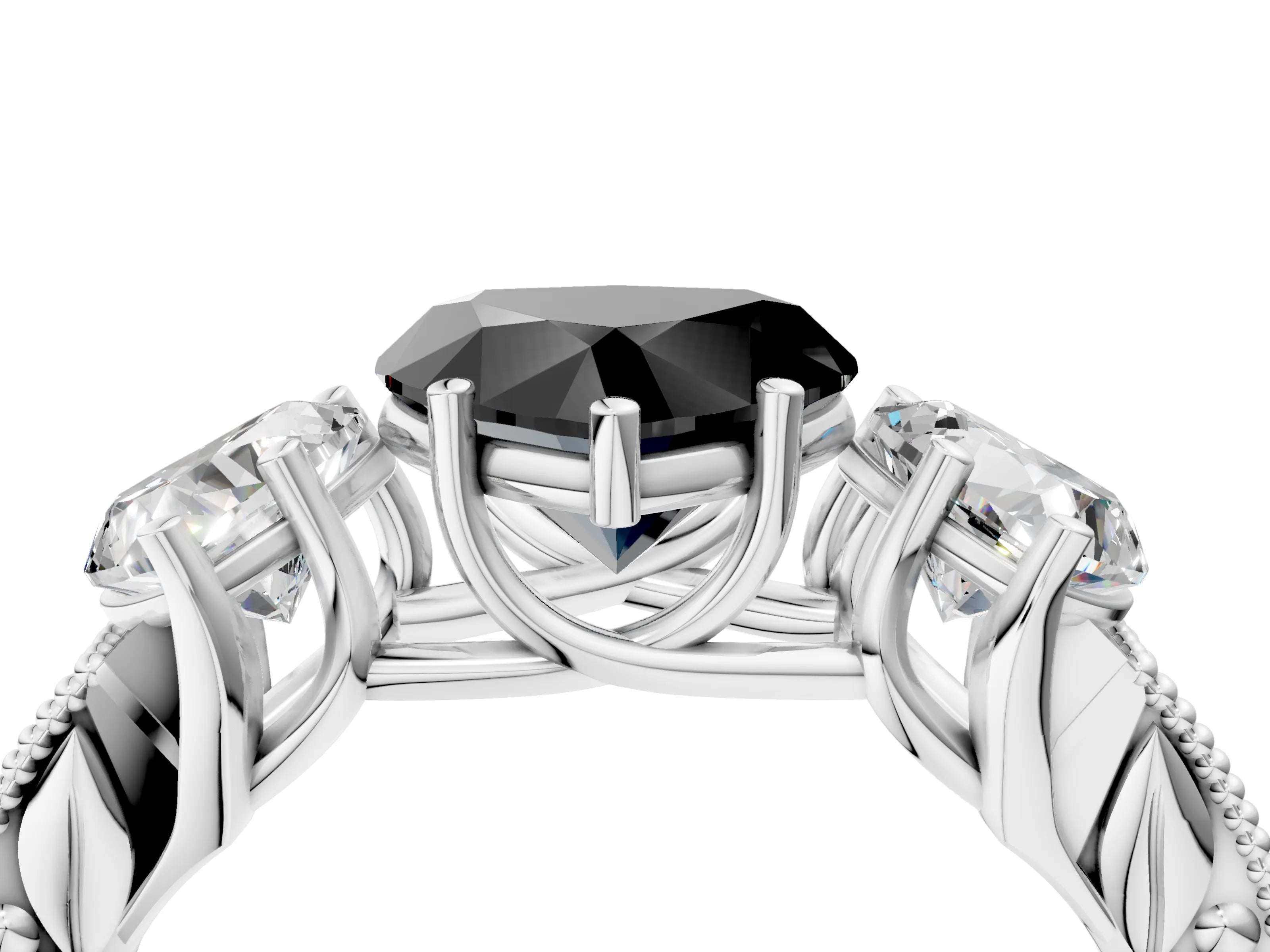 White gold Three-Stone Fancy Black Heart Cut Cut Milgrain Pavé Engagement Ring_22