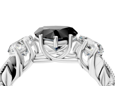 White gold Three-Stone Fancy Black Heart Cut Cut Milgrain Pavé Engagement Ring_22
