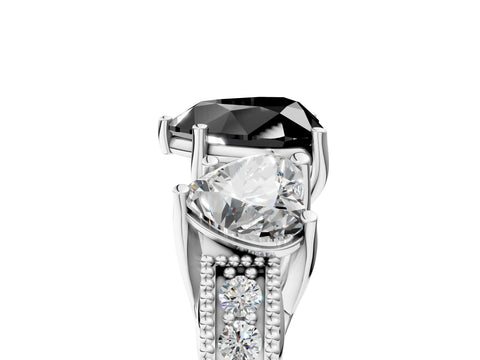 White gold Three-Stone Fancy Black Heart Cut Cut Milgrain Pavé Engagement Ring_23