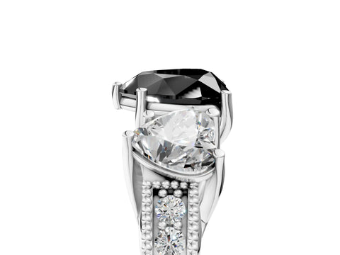 White gold Three-Stone Fancy Black Heart Cut Cut Milgrain Pavé Engagement Ring_5