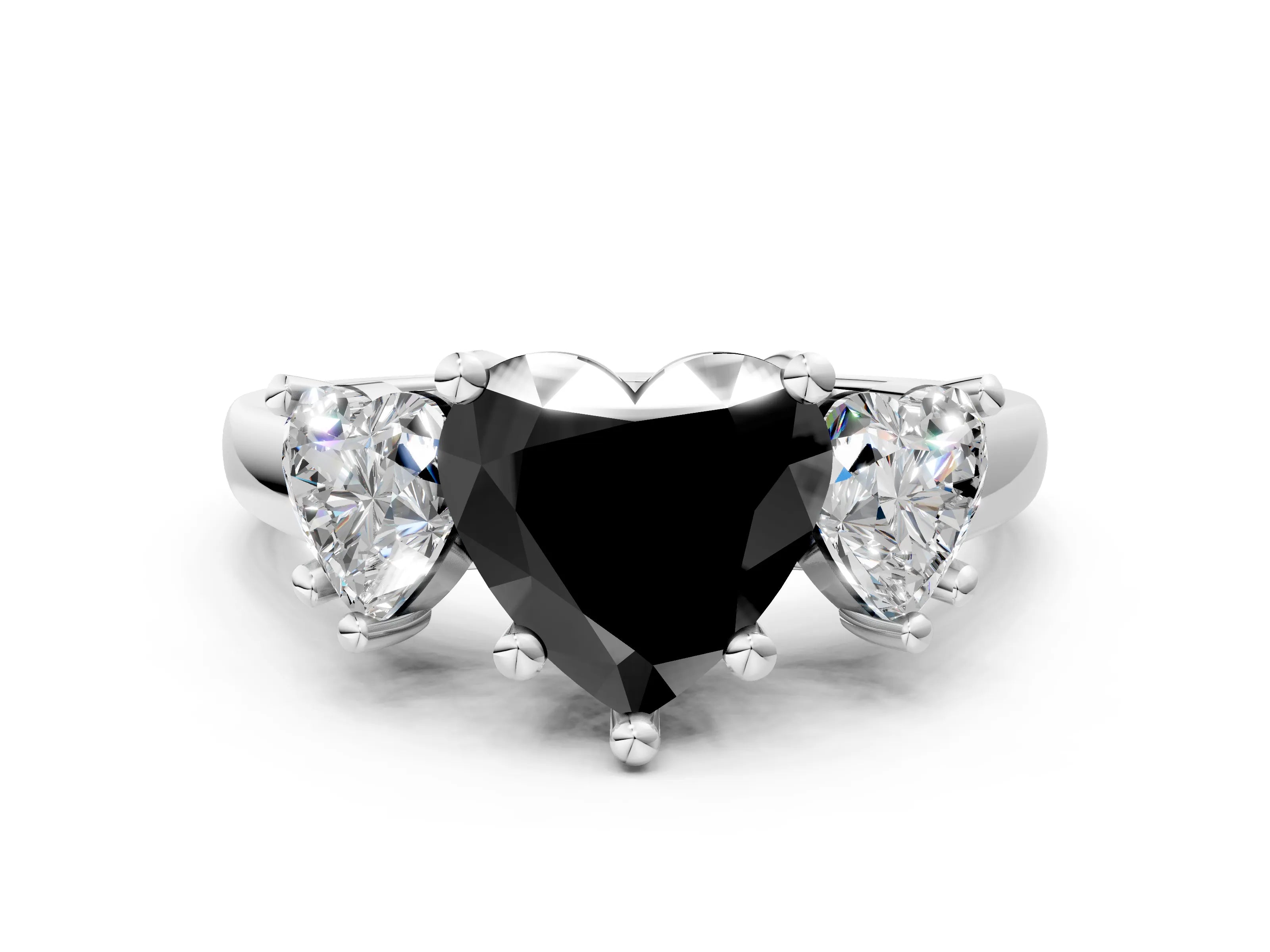 White gold Three-Stone Fancy Black Heart Cut Cut Solitaire Ring with Classic Prong Setting_12