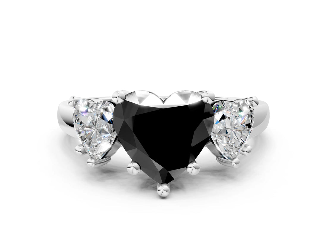White gold Three-Stone Fancy Black Heart Cut Cut Solitaire Ring with Classic Prong Setting_12