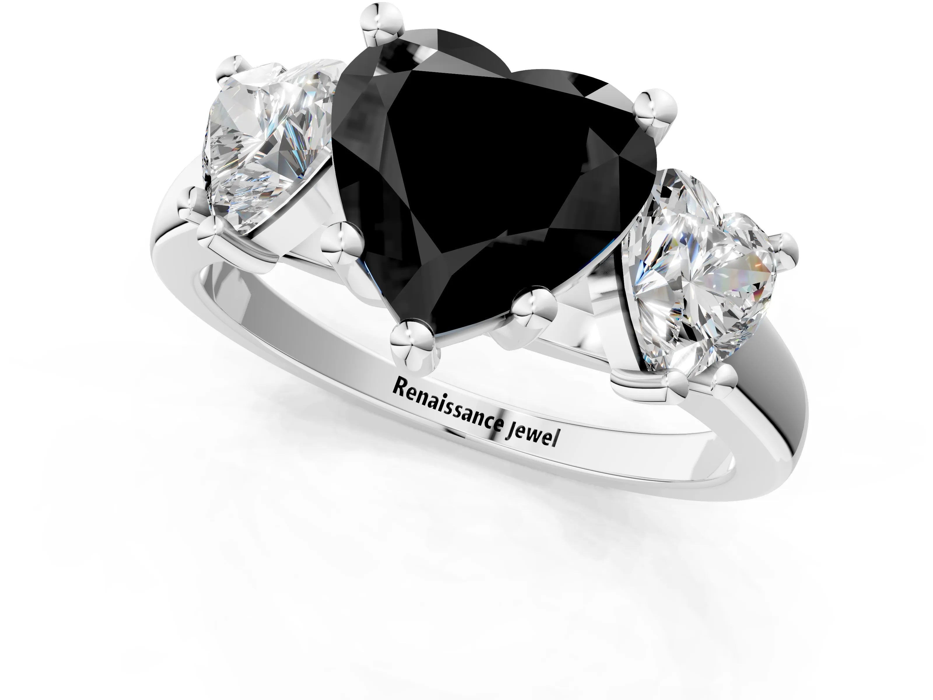 White gold Three-Stone Fancy Black Heart Cut Cut Solitaire Ring with Classic Prong Setting_13