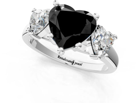 White gold Three-Stone Fancy Black Heart Cut Cut Solitaire Ring with Classic Prong Setting_13