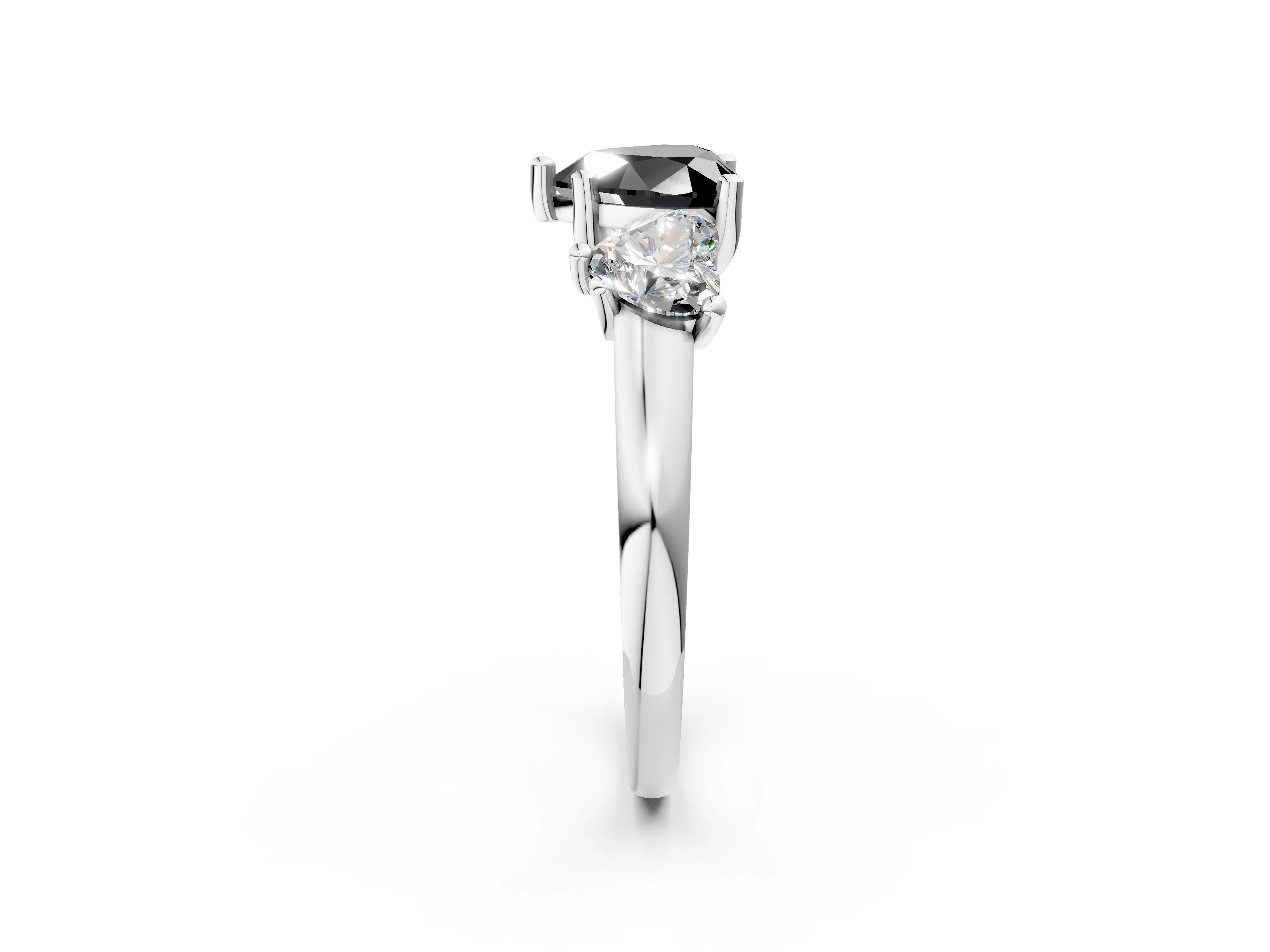 White gold Three-Stone Fancy Black Heart Cut Cut Solitaire Ring with Classic Prong Setting_14