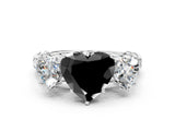 White gold Three-Stone Fancy Black Heart Cut Diamond Braided Band Ring with Four-Prong Setting_12