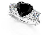 White gold Three-Stone Fancy Black Heart Cut Diamond Braided Band Ring with Four-Prong Setting_13