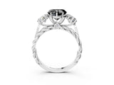 White gold Three-Stone Fancy Black Heart Cut Diamond Braided Band Ring with Four-Prong Setting_15