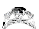 White gold Three-Stone Fancy Black Heart Cut Diamond Braided Band Ring with Four-Prong Setting_16