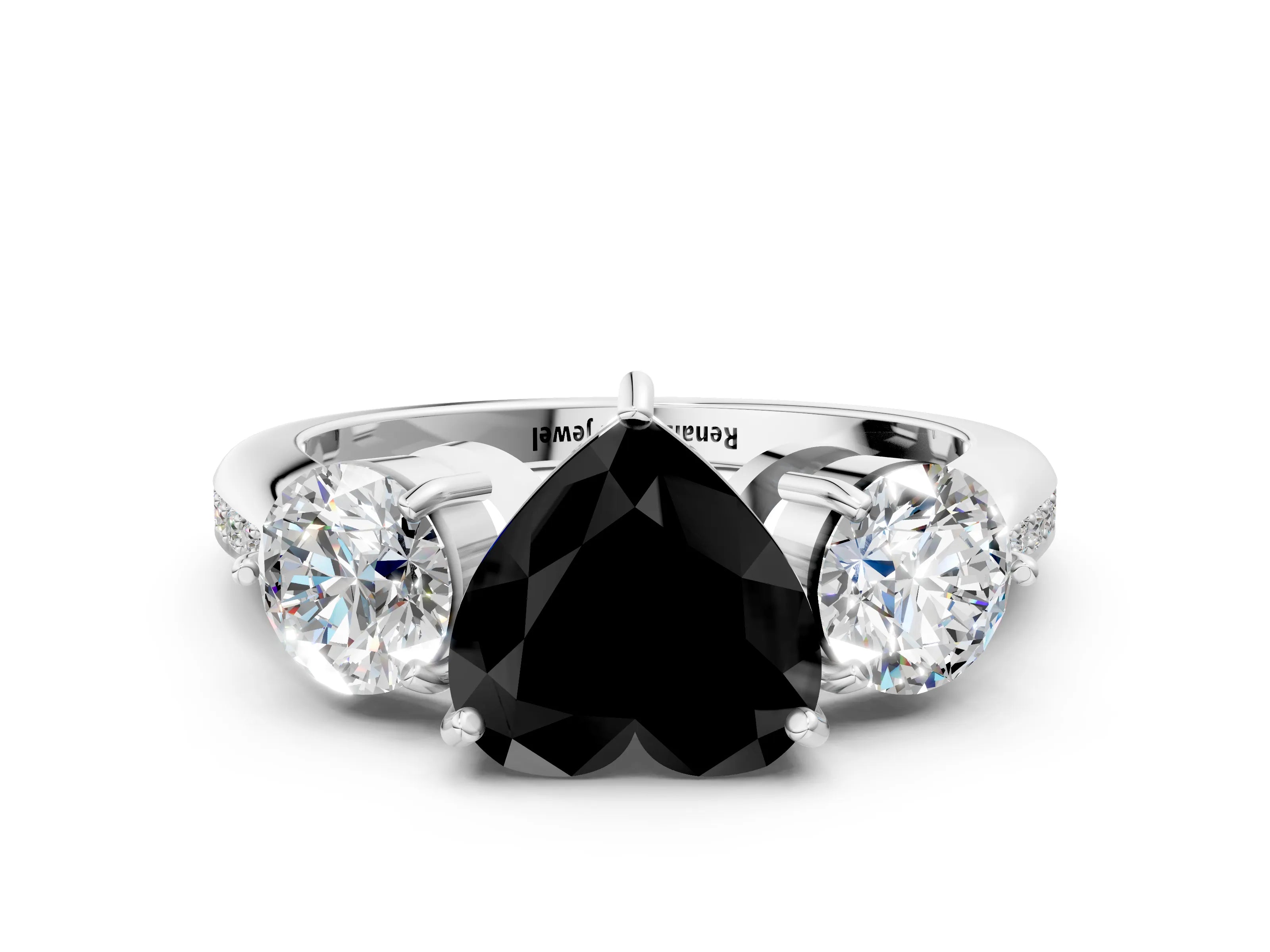 White gold Three-Stone Fancy Black Heart Cut Diamond Channel Set Engagement Ring with Prong Setting_12